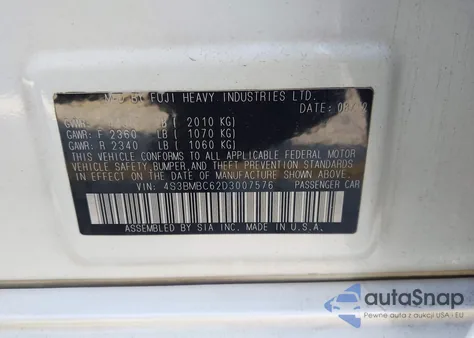 2013 Subaru Legacy 2.5I Premium z USA, uszkodzony, nr VIN 4S3BMBC62D3007576